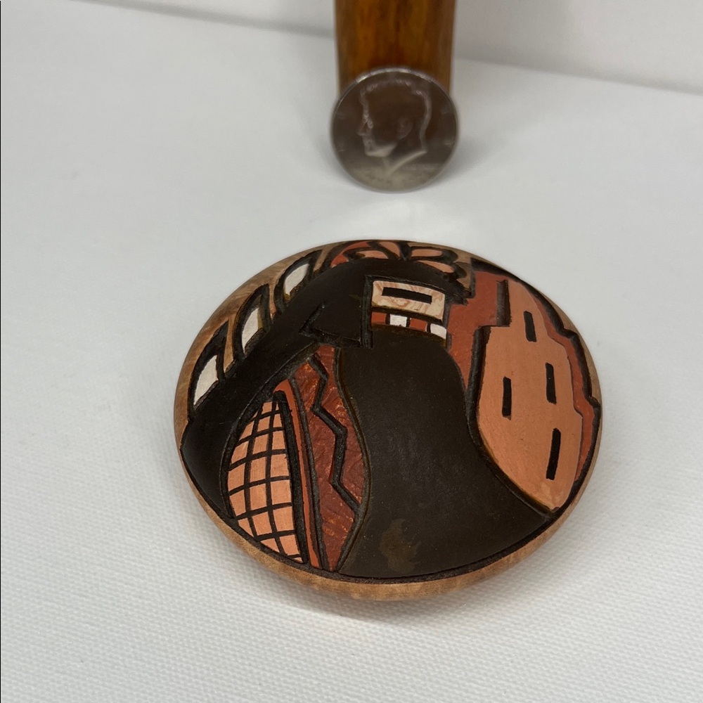 Handcrafted Hopi pottery seed bowl with kachina